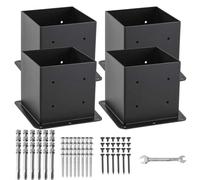 AXWHYS Lot de 4 bases de poteau de 15,2 x 15,2 cm, (taille intérieure 14 x 14 cm), ancrages de poteaux, acier massif épais 13 GA et revêtement en poudre noire, supports de poteau de terrasse, supports