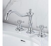 AXWT Robinet Croix en Cuivre Chromé Moderne - Argent, 3 Trous, 360° Rotatif pour Lavabo et Évier - Mitigeur en Céramique Avec G1/2
