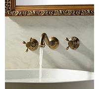 AXWT Robinet de Salle de Bain Mural 3 Trous en Laiton Vintage - Classique Mitigeur d'Évier à Deux Poignées pour Lavabo
