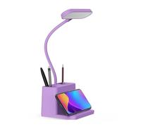 AXX Lampe de bureau violette, lampe d'étude/lampes de bureau pour petits espaces - Petite, fonctionne avec piles, rechargeable, mignonne, col de cygne, mini, sans fil - Accessoires de dortoir
