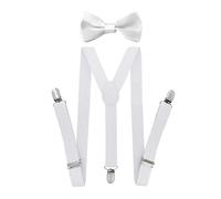 axy Bretelles en forme de Y, largeur : 2,5 cm, avec nœud papillon, 3 clips solides, pour les enfants garçons de 7 à 12 ans, Blanc., Taille unique