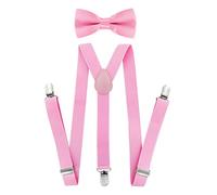 axy Bretelles en forme de Y pour enfant garçon 2,5 cm de large avec nœud papillon - 3 clips stables pour enfants de 7 à 12 ans, Rose, Taille unique