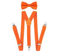 axy Bretelles en Y pour enfant garçon 2,5 cm de large avec nœud papillon - 3 clips stables pour enfants de 7 à 12 ans, Orange, Taille unique