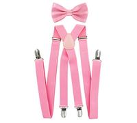 axy Bretelles pour homme avec nœud papillon - 4 clips solides en forme de X, Rose (largeur des bretelles 2,5 cm), taille unique
