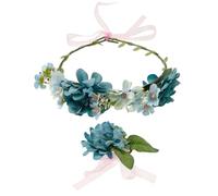 axy Couronne de fleurs - Diadème - Pour femme et fille (couronne de fleurs et bracelet de fleurs en lot) - Réglable - Pour mariage, carnaval, festival, festival - Bleu