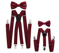 Axy Ensemble avec bretelles et nœuds papillons pour un look assorti père-fils Kit pour homme/femme/enfant rouge Weinrot (Herren 2,5cm + Kinder Hosenträger Breit 2,5cm)