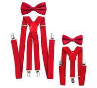 Axy Ensemble avec bretelles et nœuds papillons pour un look assorti père-fils Kit pour homme/femme/enfant rouge Rot (Herren 2,5cm + Kinder Hosenträger Breit 2,5cm)