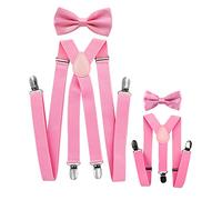 axy Ensemble de bretelles avec nœud papillon pour homme et femme et enfant de 1 à 7 ans, Rose (homme 2,5 cm + bretelles enfant 2,5 cm de largeur), taille unique