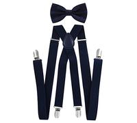 axy Ensemble nœud papillon et bretelles en forme de X avec 4 attaches solides - Bleu -