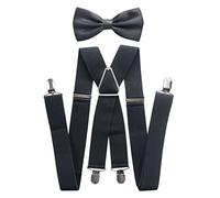 axy Ensemble nœud papillon et bretelles en forme de X avec 4 attaches solides - Gris -