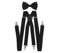 axy Ensemble nœud papillon et bretelles en forme de X avec 4 attaches solides - Noir -