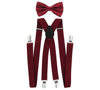 axy Ensemble nœud papillon et bretelles en forme de X avec 4 attaches solides - Rouge -