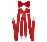axy Ensemble nœud papillon et bretelles en forme de X avec 4 attaches solides - Rouge -