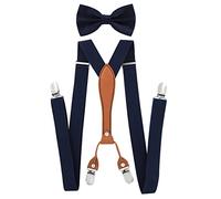 axy Lot de 2 bretelles pour homme avec nœud papillon - Largeur : 2,5 cm - En forme de X et 4 clips solides PU25, bleu/noir, taille unique