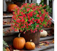 AXYLEX Lot de 12 fleurs artificielles d'extérieur en plastique - Résistantes aux UV - Ne se décolore pas - Pour jardin, porche, terrasse, décoration d'intérieur, bureau et intérieur (rouge)