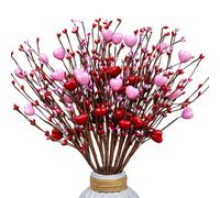 AXYLEX Lot de 8 tiges de Pics Floraux pour décoration de Saint-Valentin, 40,6 cm, Baies Rouges artificielles en Forme de cœur, Cadeau pour Mariage, Maison, Vase
