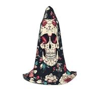 axzttupy Cape à capuche confortable avec motif floral et tête de mort pour carnaval, Halloween et fêtes à thème