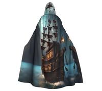 axzttupy Cape à capuche fantaisie unisexe avec imprimé bateau pirate pour déguisement médiéval Renaissance Cosplay