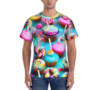 axzttupy Coloré Sweet Lollipop Cupcake Donut Imprimer Hommes T-shirts à manches courtes Entraînement Casual Sorties Confortable à porter au quotidien Sports, Noir , L