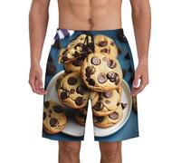 axzttupy Cookies Nourriture Chips Chocolat Biscuits Imprimé Hommes Maillot de Bain Short Léger Poches Fonctionnelles Pratique Multiples Activités, Noir , L