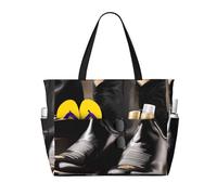 axzttupy Cowboy Chapeau Noir Bottes Western Imprimé Grande Capacité Plage Voyage Sac fourre-tout léger Vacances Pique-nique Activités de plein air