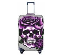 axzttupy Grande housse de protection personnalisée pour valise, compatible avec presque tous les bagages, motif tête de mort et rose violet, Noir , S