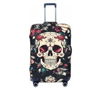 axzttupy Grande housse de valise avec motif floral et tête de mort, s'adapte à presque tous les bagages, protection personnalisée pour bagages de voyage, Noir , M