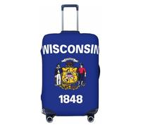 axzttupy Housse de protection personnalisée pour valise, compatible avec presque tous les bagages, motif drapeau de l'État du Wisconsin, Noir , M
