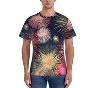 axzttupy Joli imprimé feu d'artifice pour hommes T-shirts à manches courtes entraînement décontracté sorties confortables au quotidien sport, Noir , L