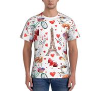 axzttupy Love Paris Tour Vélo Cœur Imprimé Hommes T-shirts à Manches Courtes Entraînement Casual Sorties Confortable à porter au quotidien Sports, Noir , L