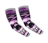 axzttupy Manchons de bras légers avec imprimé tête de mort et roses violettes - Protection solaire - Activités sportives de plein air - Golf, course