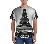 axzttupy Noir Paris Tour Eiffel Imprimée Hommes T-shirts à manches courtes Entraînement Casual Sorties Confortable à porter au quotidien Sport, Noir , XXL