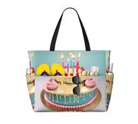 axzttupy Sac de voyage léger avec impression de gâteau « Happy Birthday » - Grande capacité - Pour les vacances, les pique-niques, les activités de plein air