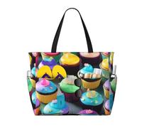 axzttupy Sac fourre-tout léger coloré avec imprimé cupcakes Happy Birthday grande capacité pour la plage, les vacances, les pique-niques, les activités de plein air