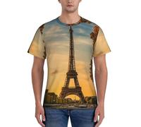 axzttupy Tour Eiffel Paris Automne Imprimé Hommes T-shirts à manches courtes Entraînement Casual Sorties Confortable à porter au quotidien Sport, Noir , XXL