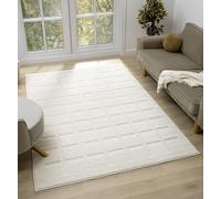 Aya Tapis de Salon à Poils Doux de 12 mm Qui ne perd Pas Ses Poils avec Envers en Jute - Motifs Modernes inspirés du Wabi Sabi - Motif Vague, Cube et Rayures - Crème - 160 x 230 cm