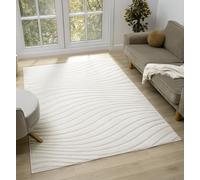 Aya Tapis de Salon à Poils Doux de 12 mm Qui ne perd Pas Ses Poils avec Envers en Jute - Motifs Modernes inspirés du Wabi Sabi - Motif Vague, Cube et Rayures - Crème - 160 x 230 cm
