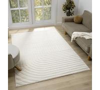 Aya Tapis de Salon Doux de 12 mm avec Envers en Jute - Motifs Modernes inspirés du Wabi Sabi - Motifs Modernes inspirés des Vagues, Cubes et Rayures - Crème - 80 x 150 cm