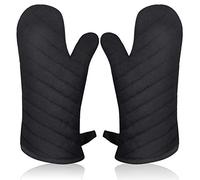 AYADA Gant de Cuisine Anti Chaleur, Gant Four Manique Four Oven Mitts Oven Gloves Gant Manique Gants Isolants Cuisine Épais et Longue Mitaine Four pour Barbecue Cuisson Gants Cuisine Noir 1 Paire