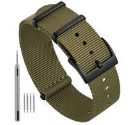 Ayadoo 18mm Bracelet de Montre en Nylon d'une Seule Pièce pour Hommes et Femmes, Sangles de Remplacement de Style Militaire, Vert Armée avec Boucle Noire