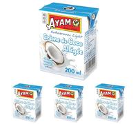AYAM Crème de Coco allégée | -35% de matières grasses* | Goût Authentique | Haute Qualité | Alimentation Saine | Lait Végétal | Sans Lactose | Sans Gluten | Sans Conservateurs - 200ml (Lot de 4)
