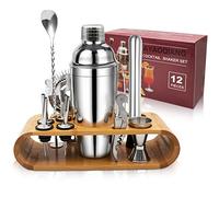 AYAOQIANG Cocktail Shaker Kit, INOX Ensembles de Bar Cocktail Set, 12Pièces Cocktails Ensemble-Cadeau, 750ml Shaker à Cocktail Kit Barman avec Cadre en Bois.