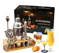AYAOQIANG Shaker à Cocktail,Shaker Cocktail Professionnel 12 Pièces,Cocktail Shaker 750ml Kit Barman avec Support en Bois