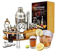 AYAOQIANG Shaker Cocktail 23 Pièces, Acier Inoxydable 750ml, Professionnel avec Accessoires, Support en Bois, Cocktail Set Cadeau de Noel, Outil de Bar.