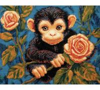 AYAOYANGGO Animal Kit Broderie Debutant Singe Et Roses Kits De Point De Croix Compté Arts Et Artisanat Pour Adultes Kit De Broderie Diy Décoration Intérieure 11CT 60x80cm