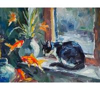 AYAOYANGGO Animal Kit Crochet Loquet Peinture À L'Huile Du Chat Noir Kit De Broderie Au Point De Croix,Kits De Crochet Pour Tapis Travaux D'Aiguille Et Décoration Intérieure 21x29in