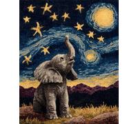 AYAOYANGGO Animal Kit De Crochet Les Éléphants Et Les Étoiles Kit De Fabrication De Tapis，Kits De Broderie Au Point De Croix，Travaux D'Aiguille Pour La Décoration Intérieure 21x29in