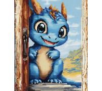 AYAOYANGGO Animal Kit Point De Croix Dragon De Dessin Animé Kits De Point De Croix Diy Pour Adultes Avec Aiguilles，Ciseaux，Enfile-Aiguilles Et Pré-Imprimés Pour Décoration Murale 11CT 80x100cm