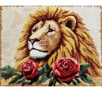 AYAOYANGGO Animal Kit Point De Croix Lion Et Roses Kits De Point De Croix Diy Pour Adultes Avec Aiguilles，Ciseaux，Enfile-Aiguilles Et Pré-Imprimés Pour Décoration Murale 11CT 30x40cm