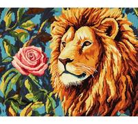 AYAOYANGGO Animal Point De Croix Kit Complet Lion Et Roses Kit De Broderie Au Point De Croix À Faire Soi-Même Avec Tissu À Broders Pré-Imprimé，Ciseaux，Fil À Broder 11CT 30x40cm
